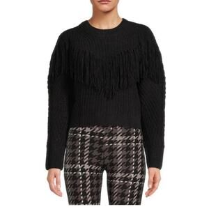 No Boundaries Women's Black Crewneck Fringe Sweater, M(7-9)